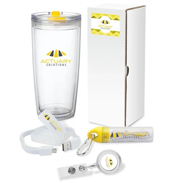 Gift set with 22 oz. tumbler, 2-in-1 charging cable, earbuds with... from ASI 67866 Logomark/Valumark
