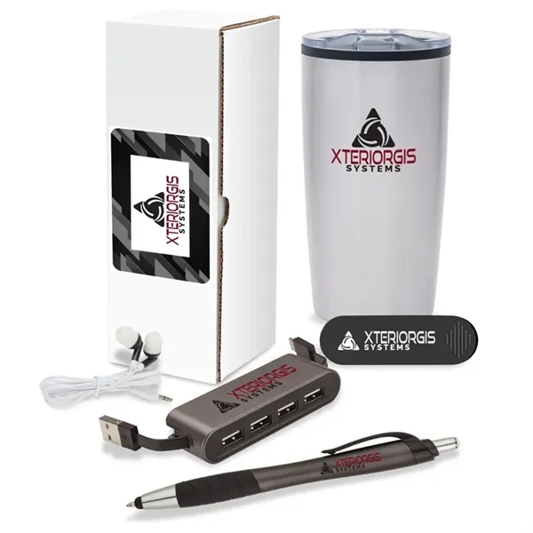 5-piece welcome gift set that includes a 20 oz. tumbler, earbuds,... from ASI 67866 Logomark/Valumark