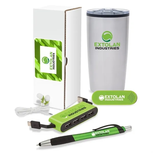 5-piece welcome gift set that includes a 20 oz. tumbler, earbuds,... from ASI 67866 Logomark/Valumark