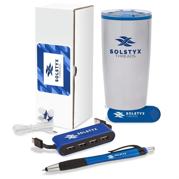 5-piece welcome gift set that includes a 20 oz. tumbler, earbuds,... from ASI 67866 Logomark/Valumark