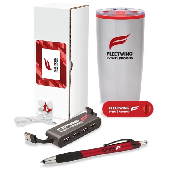 5-piece welcome gift set that includes a 20 oz. tumbler, earbuds,... from ASI 67866 Logomark/Valumark