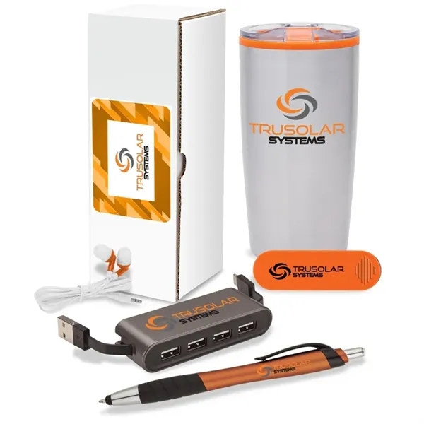 5-piece welcome gift set that includes a 20 oz. tumbler, earbuds,... from ASI 67866 Logomark/Valumark