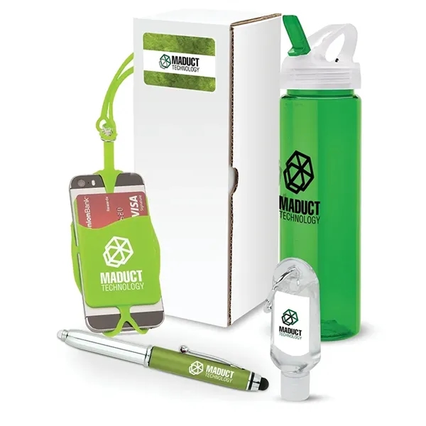 4-piece gift set with 25 oz. PET water bottle, phone/card holder,... from ASI 67866 Logomark/Valumark