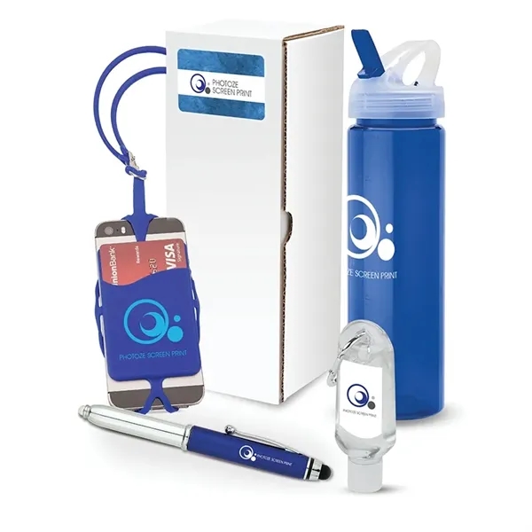 4-piece gift set with 25 oz. PET water bottle, phone/card holder,... from ASI 67866 Logomark/Valumark