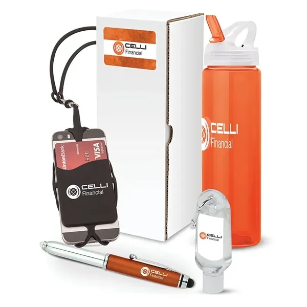 4-piece gift set with 25 oz. PET water bottle, phone/card holder,... from ASI 67866 Logomark/Valumark