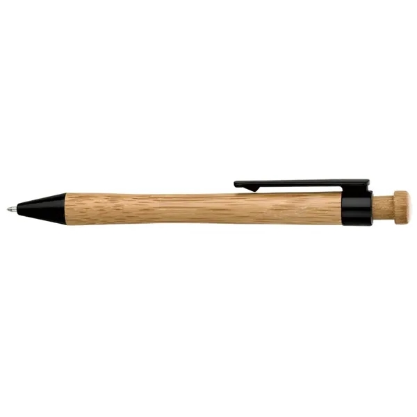 Plunger action ballpoint pen with smooth bamboo body, PLA plastic clip... from ASI 67866 Logomark/Valumark