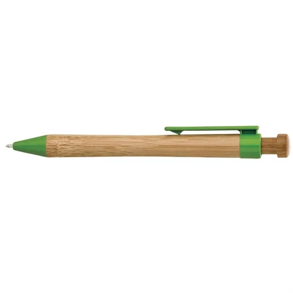 Plunger action ballpoint pen with smooth bamboo body, PLA plastic clip... from ASI 67866 Logomark/Valumark