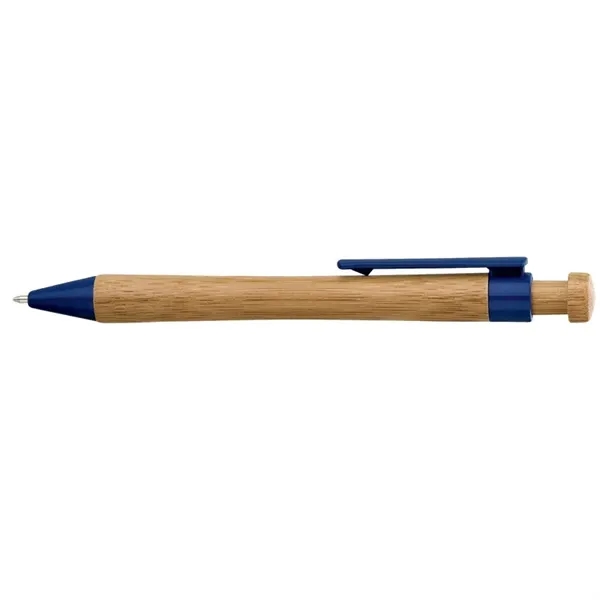 Plunger action ballpoint pen with smooth bamboo body, PLA plastic clip... from ASI 67866 Logomark/Valumark