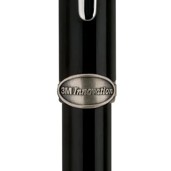 Twist action brass ballpoint pen with high-gloss black lacquered cap and... from ASI 67866 Logomark/Valumark