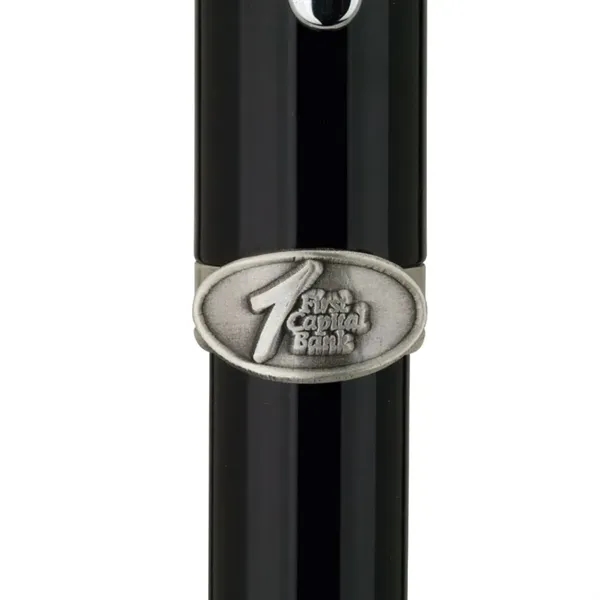 Twist action brass ballpoint pen with high-gloss black lacquered cap and... from ASI 67866 Logomark/Valumark