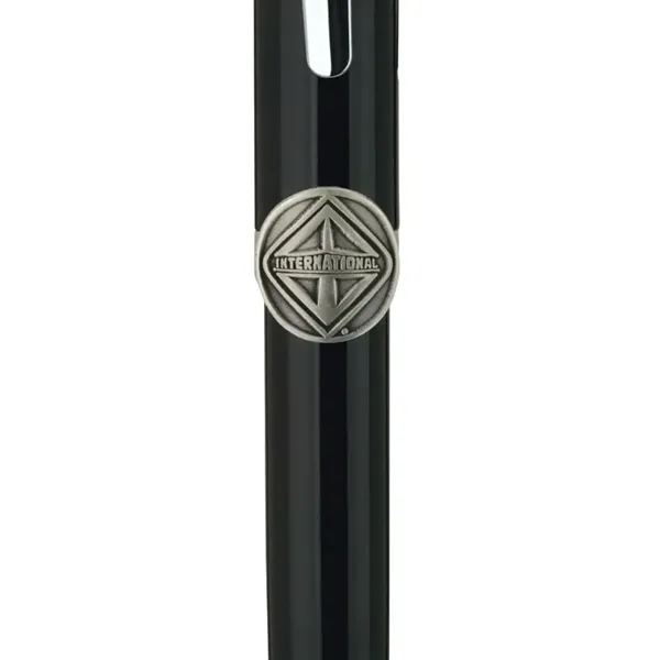 Twist action brass ballpoint pen with high-gloss black lacquered cap and... from ASI 67866 Logomark/Valumark
