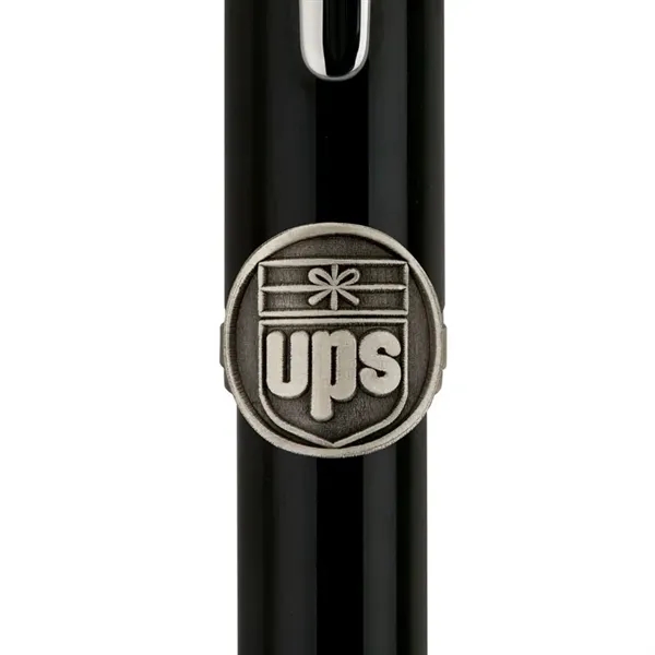 Twist action brass ballpoint pen with high-gloss black lacquered cap and... from ASI 67866 Logomark/Valumark