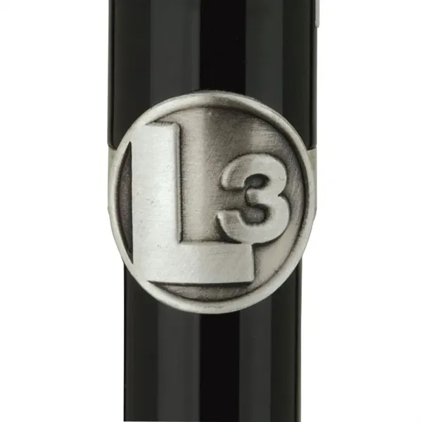 Twist action brass ballpoint pen with high-gloss black lacquered cap and... from ASI 67866 Logomark/Valumark