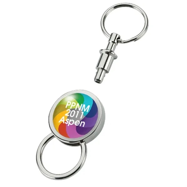 0.38" x 1.25" x 4" Barriga metal separating keychain with chrome... from ASI 67866 Logomark/Valumark