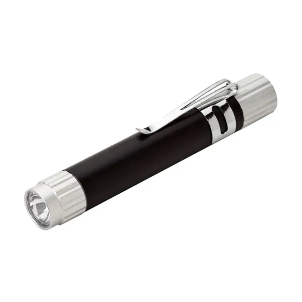 0.69" x 3.75" x 0.56" aluminum LED flashlight with rubber on/off... from ASI 67866 Logomark/Valumark