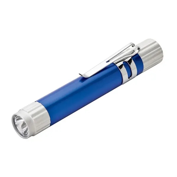 0.69" x 3.75" x 0.56" aluminum LED flashlight with rubber on/off... from ASI 67866 Logomark/Valumark