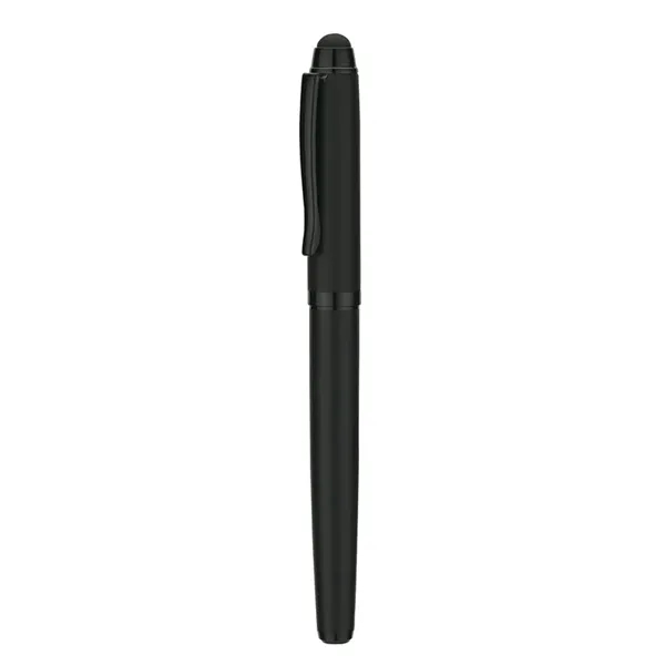 Brass/stainless steel rollerball pen with cap-off design, matte black finish, gloss... from ASI 67866 Logomark/Valumark