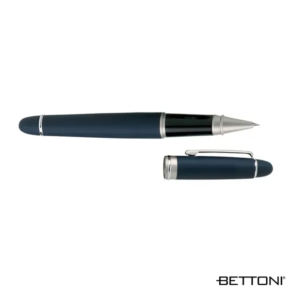 Rollerball pen with Euro-style cap-off design, solid brass barrel and soft-touch... from ASI 67866 Logomark/Valumark