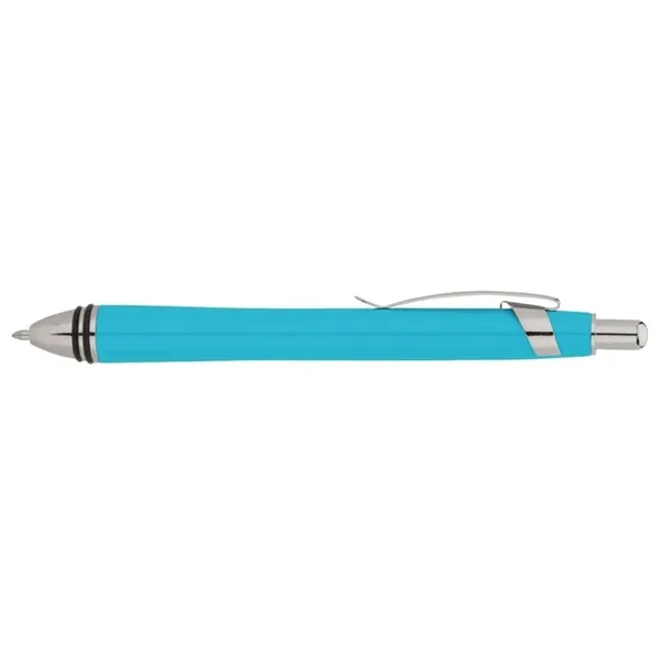 Plunger action ballpoint pen with colorful brass body and chrome trims.... from ASI 67866 Logomark/Valumark
