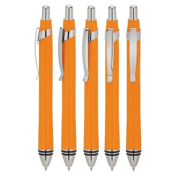 Plunger action ballpoint pen with colorful brass body and chrome trims.... from ASI 67866 Logomark/Valumark