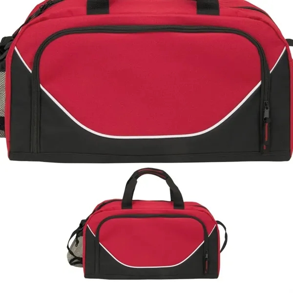 Polyester duffel bag with carrying handles and an adjustable shoulder strap.... from ASI 67866 Logomark/Valumark / Valumark™