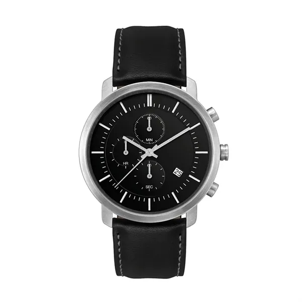 Classic watch featuring sleek 44mm brushed silver and black stainless steel... from ASI 67866 Logomark/Valumark