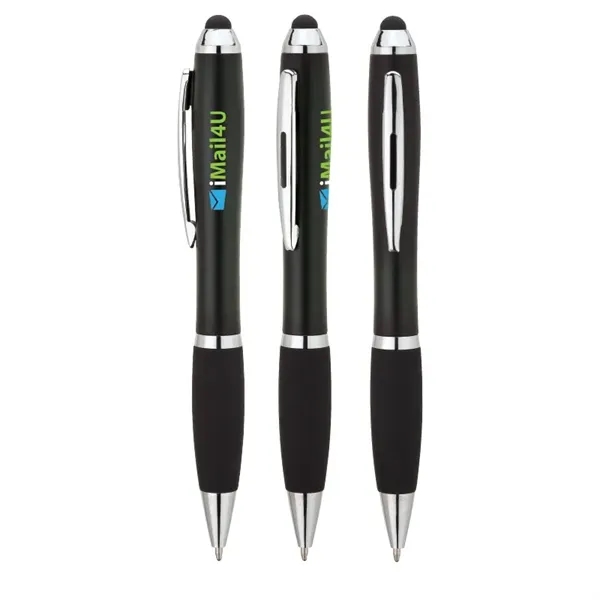 Twist action ballpoint pen with hourglass shaped barrel, colored rubber grip,... from ASI 67866 Logomark/Valumark / Valumark™