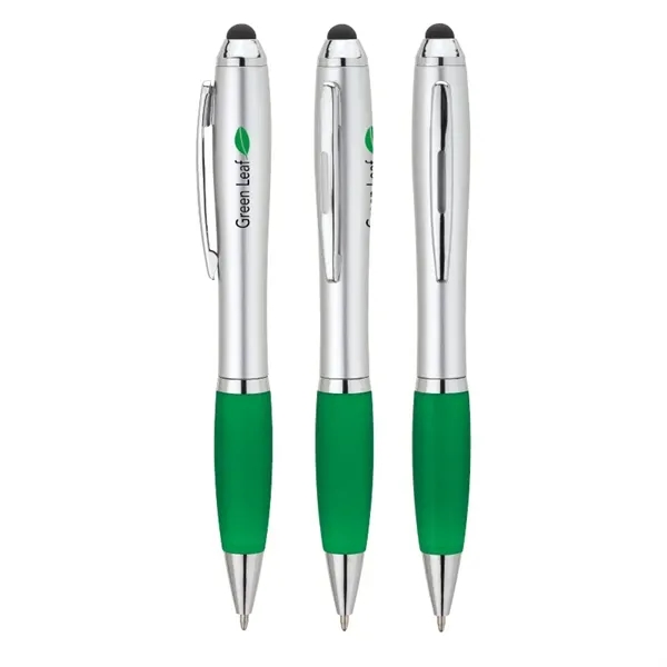 Twist action ballpoint pen with hourglass shaped barrel, colored rubber grip,... from ASI 67866 Logomark/Valumark / Valumark™
