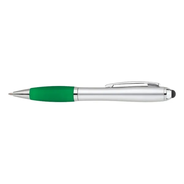 Twist action ballpoint pen with hourglass shaped barrel, colored rubber grip,... from ASI 67866 Logomark/Valumark / Valumark™