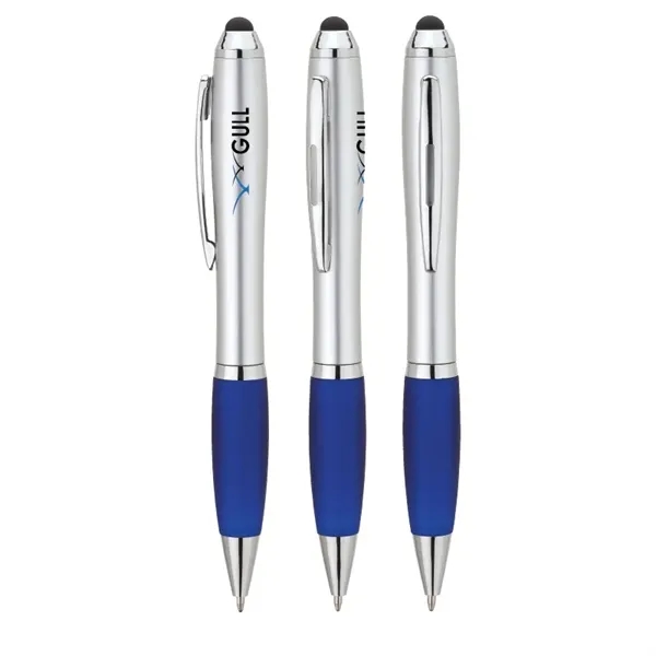 Twist action ballpoint pen with hourglass shaped barrel, colored rubber grip,... from ASI 67866 Logomark/Valumark / Valumark™