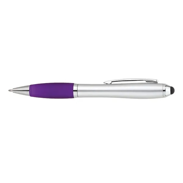 Twist action ballpoint pen with hourglass shaped barrel, colored rubber grip,... from ASI 67866 Logomark/Valumark / Valumark™