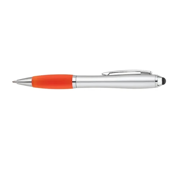Twist action ballpoint pen with hourglass shaped barrel, colored rubber grip,... from ASI 67866 Logomark/Valumark / Valumark™