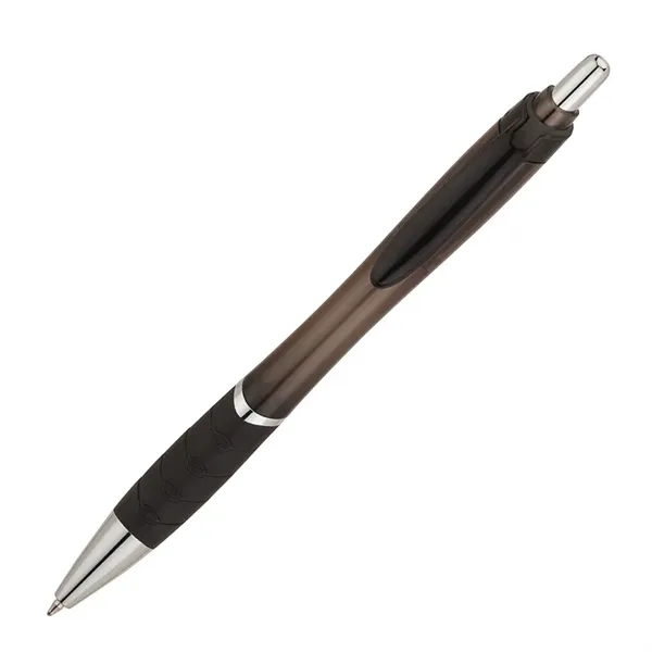 Plunger action ballpoint pen with translucent hourglass barrel, black ink, matching... from ASI 67866 Logomark/Valumark / Valumark™