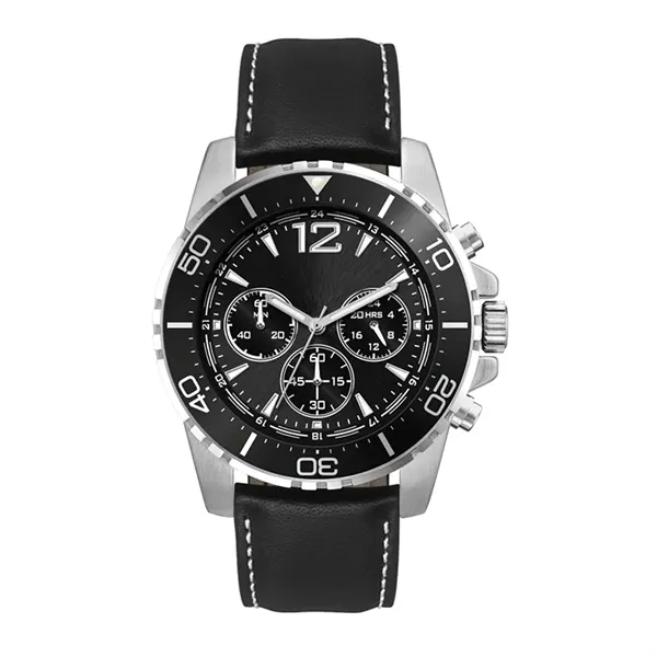44MM METAL SILVER CASE, CHRONOGRAPH MVMT, BLACK DI...... from ASI 67866 Logomark/Valumark