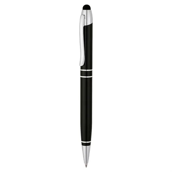 Twist-action ballpoint pen with capacitive stylus, aluminum construction, chrome accent rings,... from ASI 67866 Logomark/Valumark