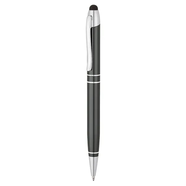 Twist-action ballpoint pen with capacitive stylus, aluminum construction, chrome accent rings,... from ASI 67866 Logomark/Valumark