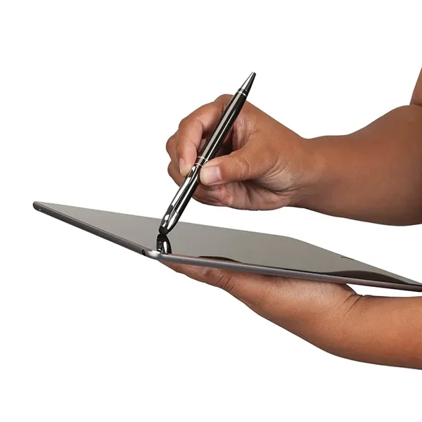 Twist-action ballpoint pen with capacitive stylus, aluminum construction, chrome accent rings,... from ASI 67866 Logomark/Valumark