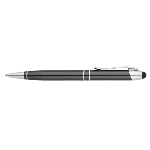 Twist-action ballpoint pen with capacitive stylus, aluminum construction, chrome accent rings,... from ASI 67866 Logomark/Valumark