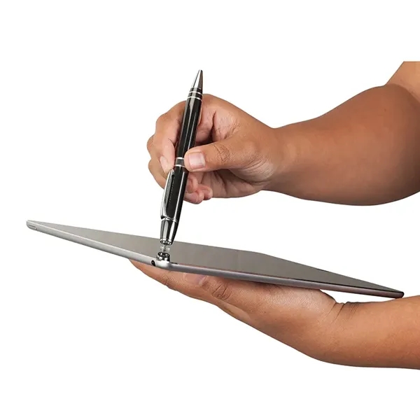 Aluminum twist-action ballpoint pen with retractable precision stylus.... from ASI 67866 Logomark/Valumark