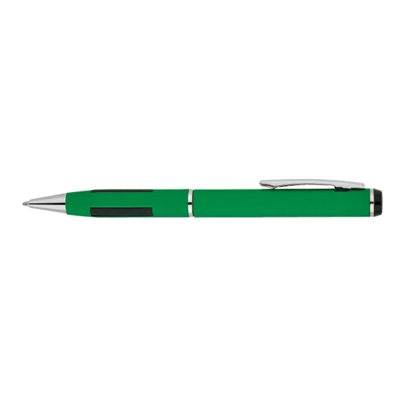 Solid colored brass ballpoint pen with soft rubber grip, chrome accents... from ASI 67866 Logomark/Valumark / Valumark™