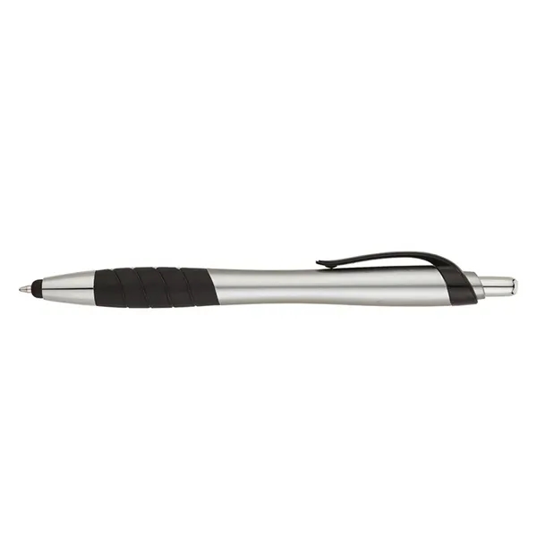 Plunger action ballpoint pen with metallic color barrel, black clip, black... from ASI 67866 Logomark/Valumark / Valumark™