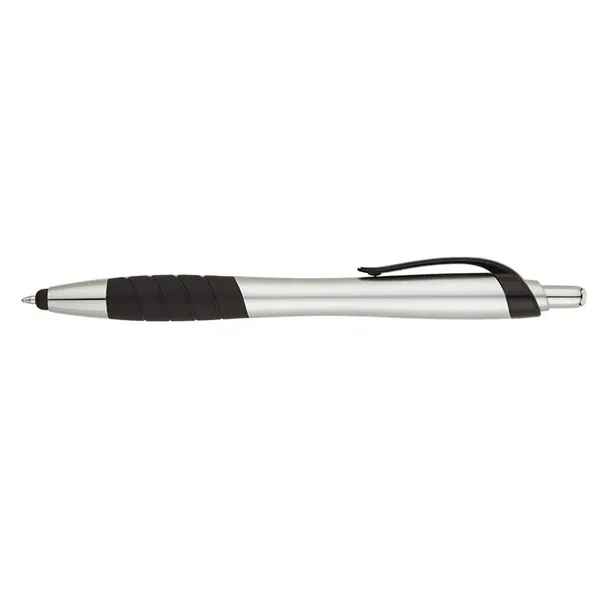 Plunger action ballpoint pen with metallic color barrel, black clip, black... from ASI 67866 Logomark/Valumark / Valumark™