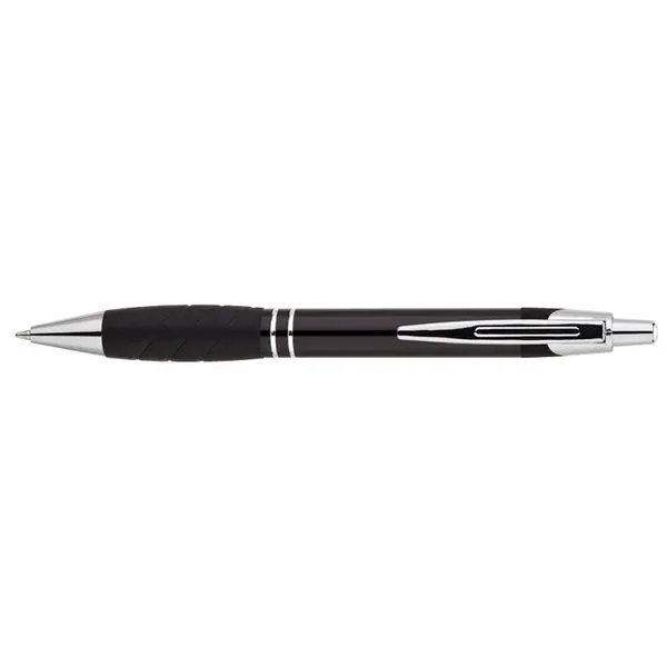 Aluminum ballpoint pen with plunger action mechanism, rubber grip and metal... from ASI 67866 Logomark/Valumark / Valumark™
