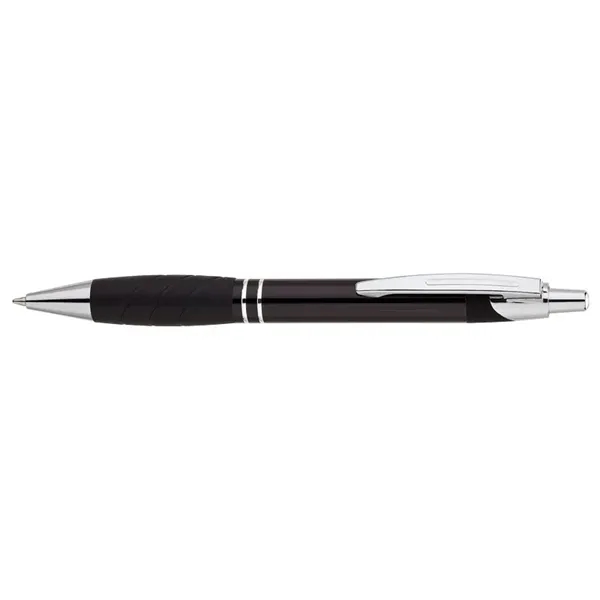 Aluminum ballpoint pen with plunger action mechanism, rubber grip and metal... from ASI 67866 Logomark/Valumark / Valumark™