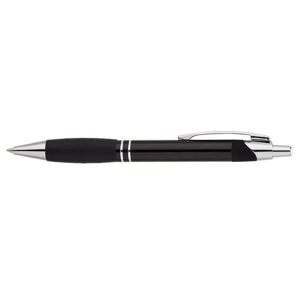 Aluminum ballpoint pen with plunger action mechanism, rubber grip and metal... from ASI 67866 Logomark/Valumark / Valumark™