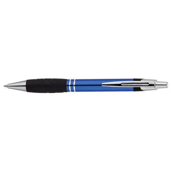 Aluminum ballpoint pen with plunger action mechanism, rubber grip and metal... from ASI 67866 Logomark/Valumark / Valumark™