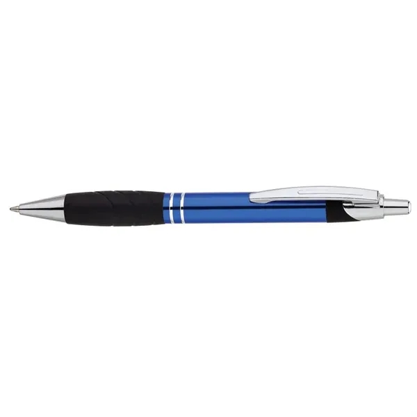 Aluminum ballpoint pen with plunger action mechanism, rubber grip and metal... from ASI 67866 Logomark/Valumark / Valumark™