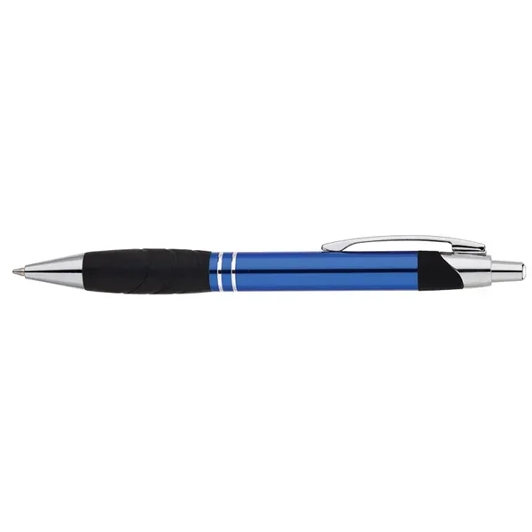 Aluminum ballpoint pen with plunger action mechanism, rubber grip and metal... from ASI 67866 Logomark/Valumark / Valumark™
