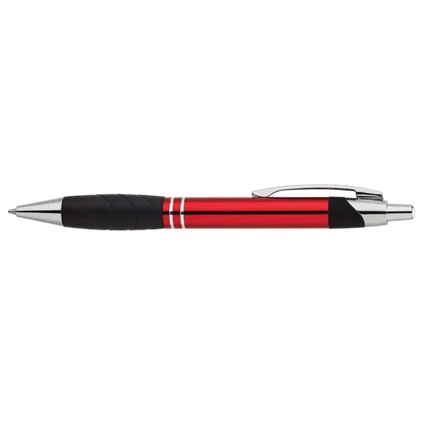 Aluminum ballpoint pen with plunger action mechanism, rubber grip and metal... from ASI 67866 Logomark/Valumark / Valumark™