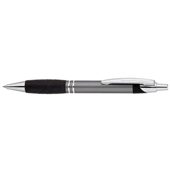Aluminum ballpoint pen with plunger action mechanism, rubber grip and metal... from ASI 67866 Logomark/Valumark / Valumark™